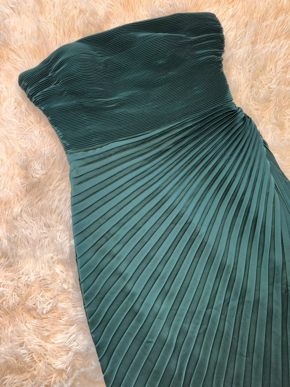 NEW Dress The Population Kinley Accordion Pleated Strapless Green pine sz L - Picture 5 of 9
